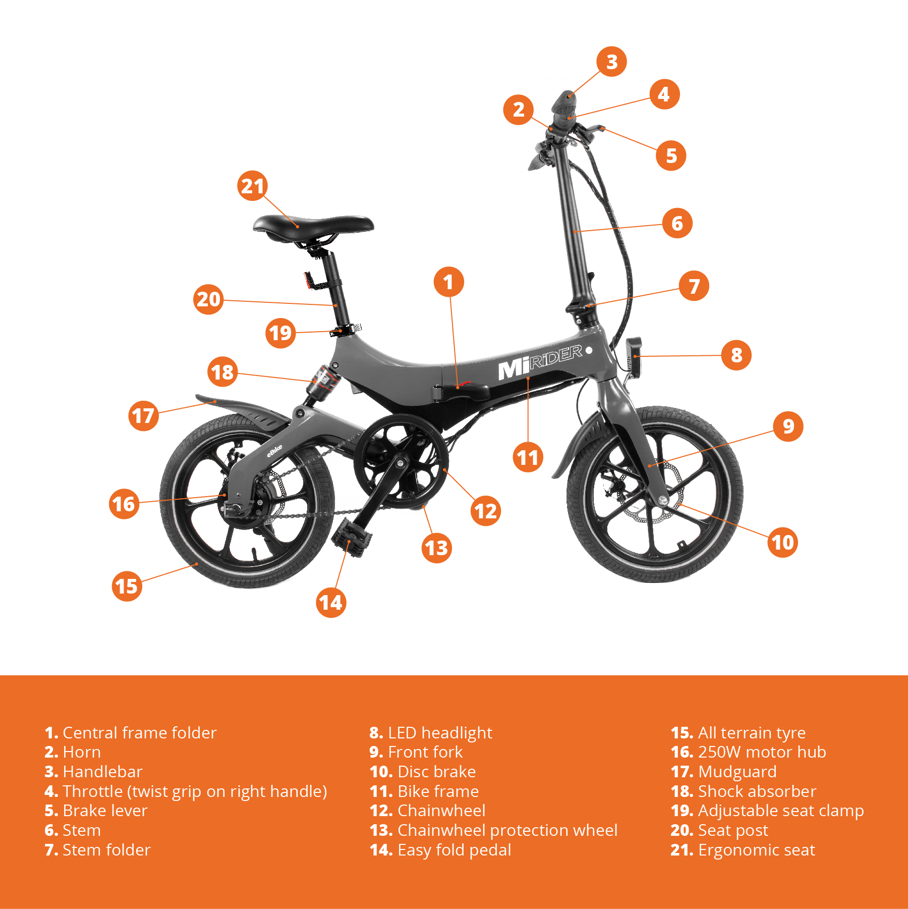 MiRiDER folding electric bike technical drawing