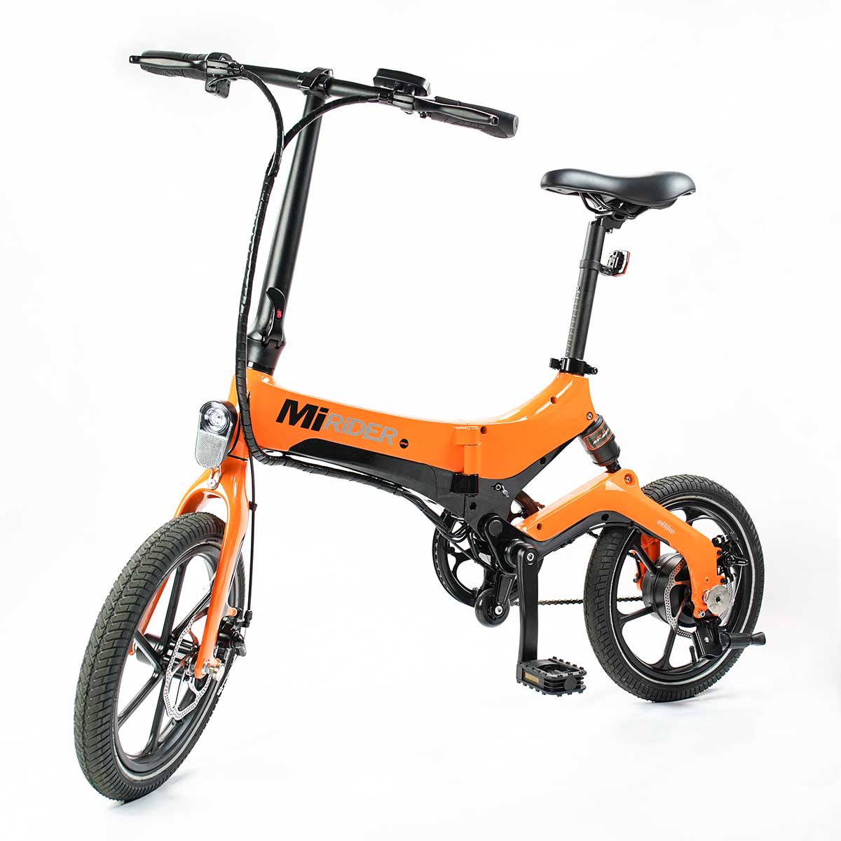 orange electric folding bike